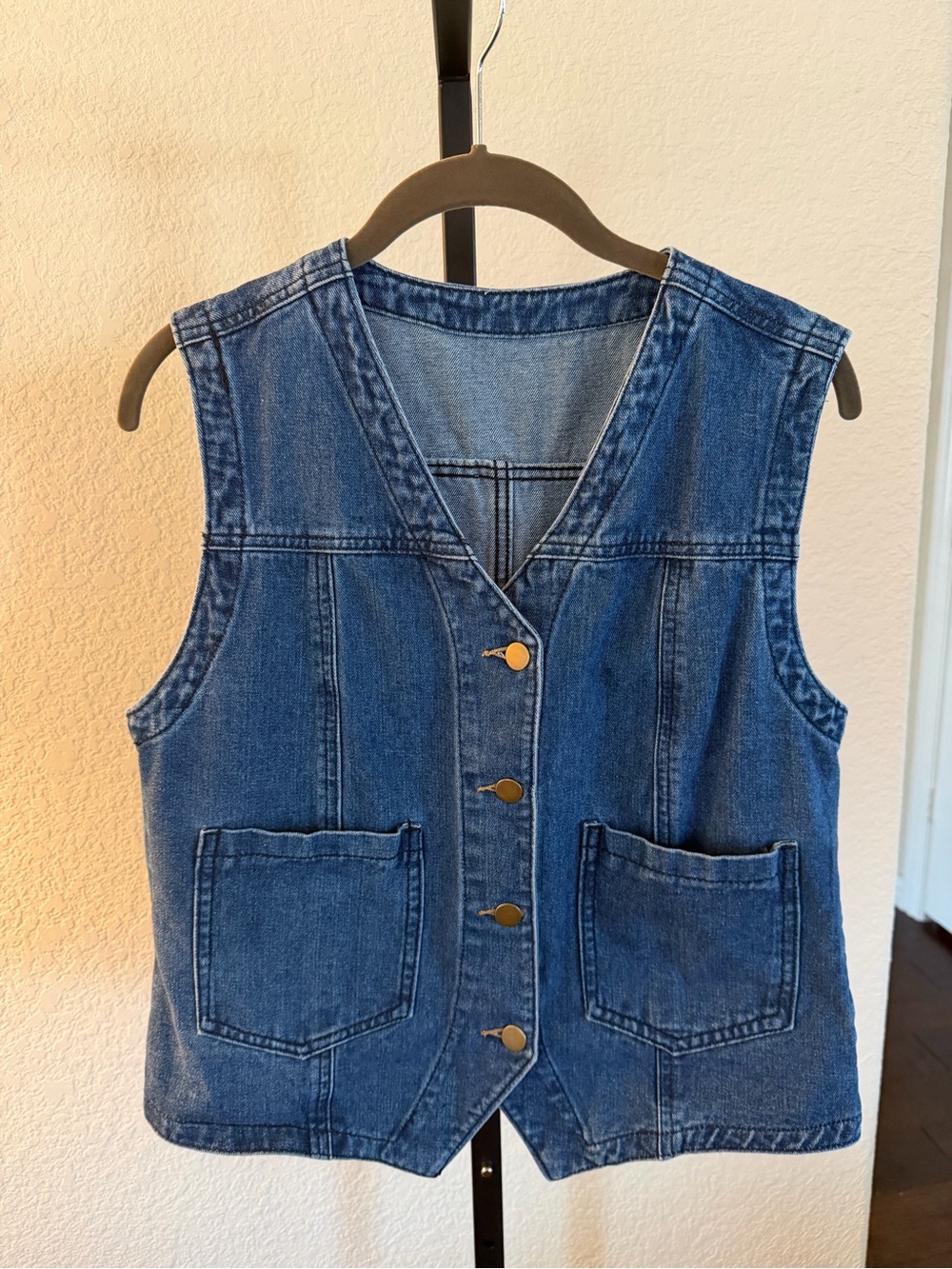 Amazon Blue Denim Button-Front Vest for Women